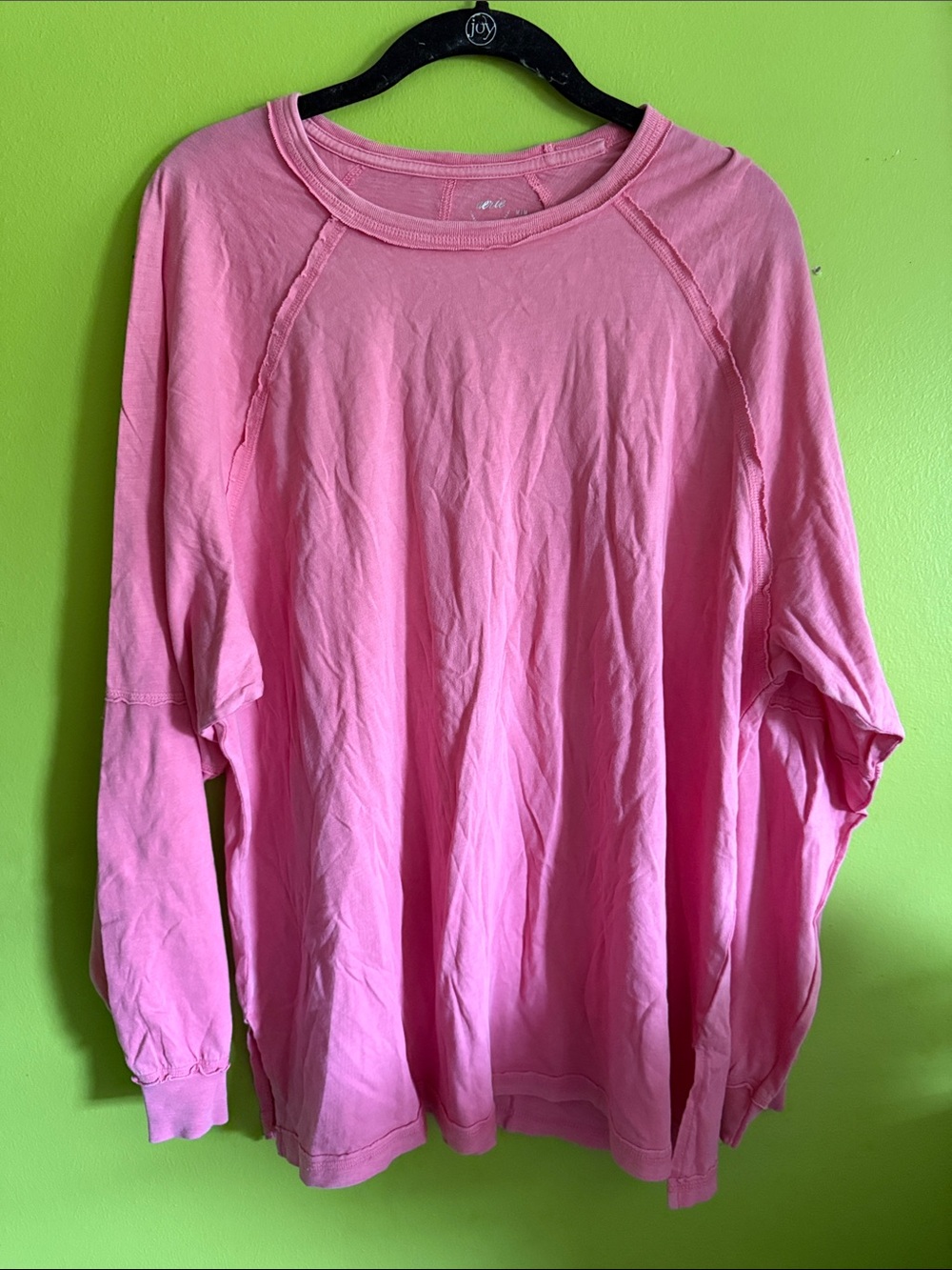NWT Aerie Pink Exposed Seam Crew Neck Long Sleeve Oversized Tee Shirt Size M